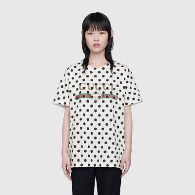 Shop Gucci Logo Polka Dot Print T-shirt In White