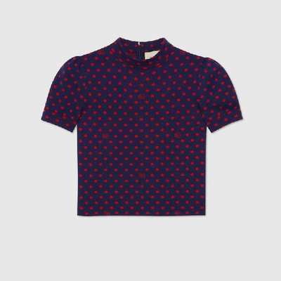 Shop Gucci Polka Dot And Double G Wool Top In Blue
