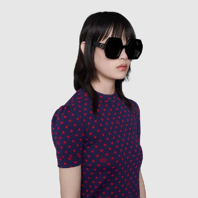 Shop Gucci Polka Dot And Double G Wool Top In Blue
