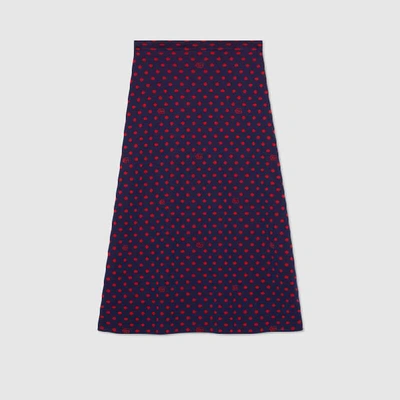 Shop Gucci Polka Dot And Double G Wool Skirt In Blue