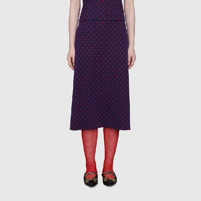 Shop Gucci Polka Dot And Double G Wool Skirt In Blue