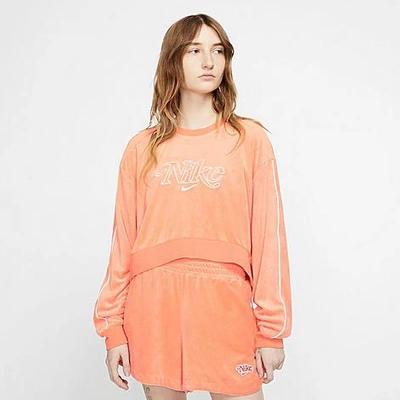 Shop Nike Women's Retro Femme Terry Cropped Crew Sweatshirt In Orange