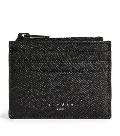 Shop Sandro Saffiano Leather Zipped Card Holder In Black