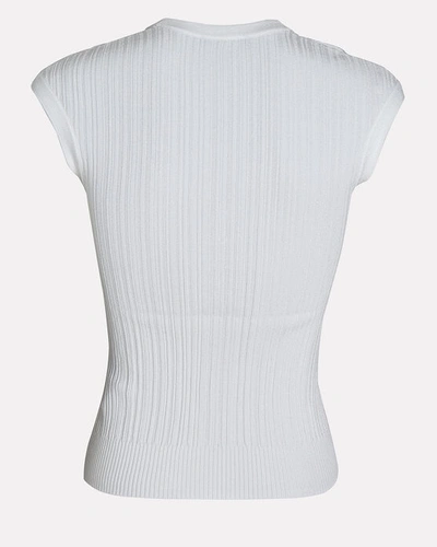 Shop Balmain Rib Knit Short Sleeve Top In White