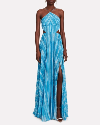 Shop Amur Janet Pleated Striped Gown In Blue-med