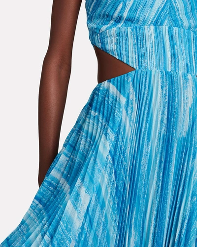 Shop Amur Janet Pleated Striped Gown In Blue-med