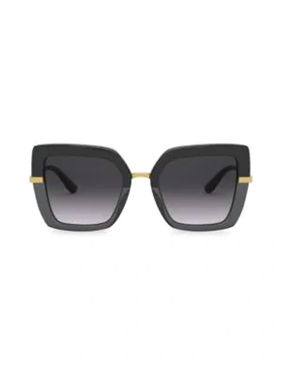 Shop Dolce & Gabbana 52mm Half-striped Square Sunglasses In Dark Grey Black