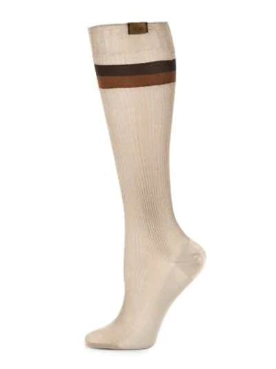 Shop Fendi Striped Socks In Dove