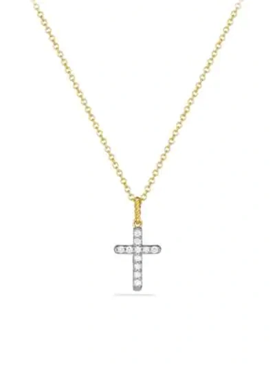 Shop David Yurman Cable Collectibles Cross With Diamonds In Gold On Chain