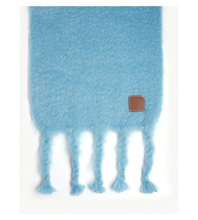 Shop Loewe Chunky Mohair Scarf In Turquoise