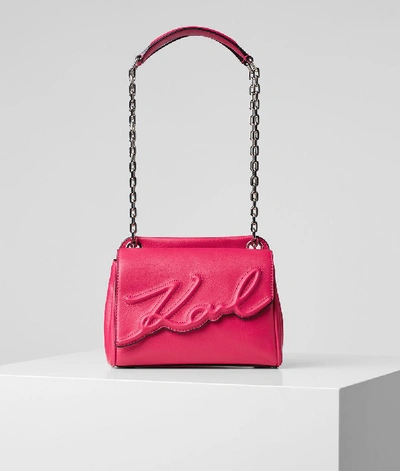 Shop Karl Lagerfeld Karla Lagerfeld K / Signature Soft Shoulder Bag In Leather In Rosa