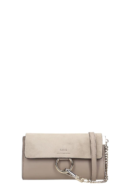Shop Chloé Mini Faye Shoulder Bag In Grey Suede And Leather