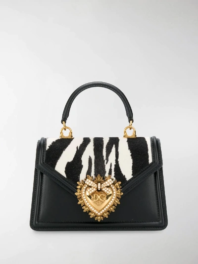 Shop Dolce & Gabbana Devotion Zebra-print Tote Bag In Black