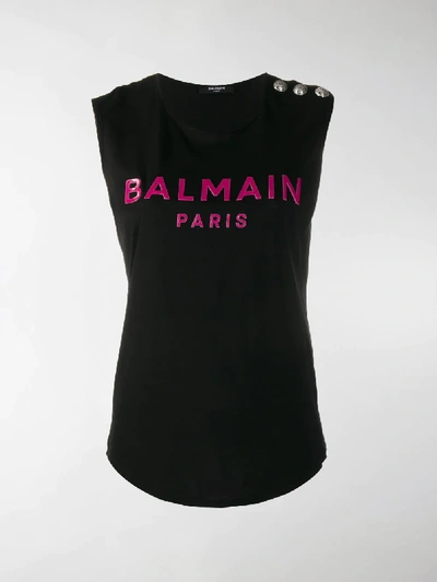 Shop Balmain Logo Print Tank Top In Black