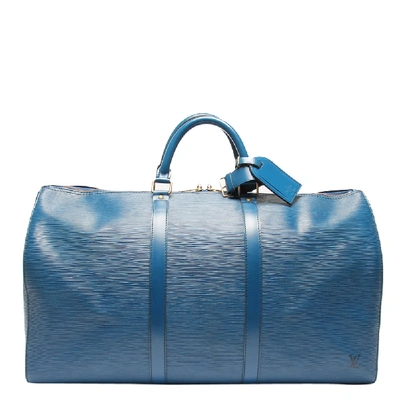 Pre-owned Louis Vuitton Blue Epi Leather Keepall 50 Bag