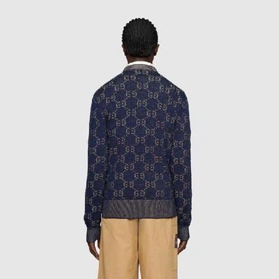 Shop Gucci Gg Cotton Jacquard Cardigan In Blue