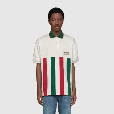 Shop Gucci Web Striped Oversize Polo In White Cotton