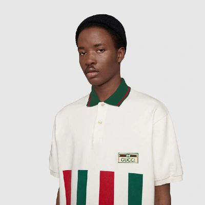 Shop Gucci Web Striped Oversize Polo In White Cotton