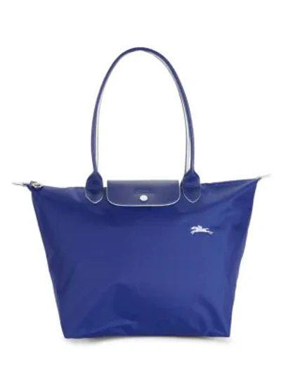 Shop Longchamp Le Pliage Club Logo Nylon Shoulder Bag In Blue