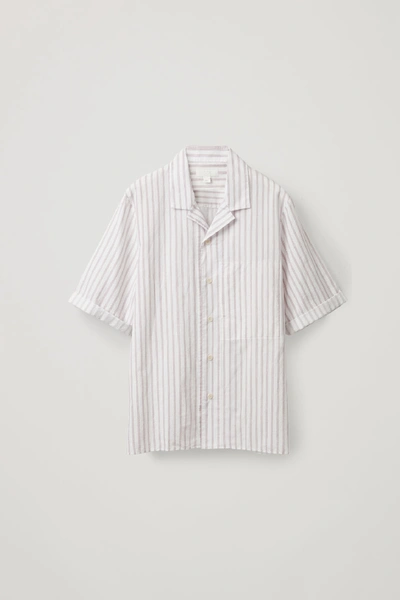 Shop Cos Camp Collar Organic Cotton-linen Shirt In Purple