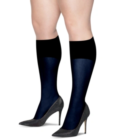 Shop Hanes Plus Size 2-pk. Curves Opaque Knee Socks In Navy