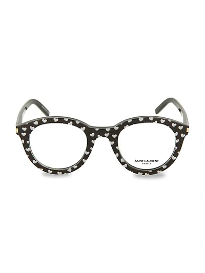 Shop Saint Laurent 48mm Glitter Heart Round Optical Glasses In Black Grey