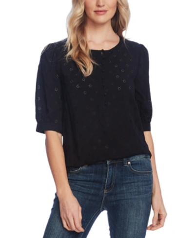 Shop Vince Camuto Eyelet-embroidered Top In Rich Black