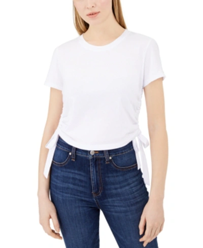 Shop Calvin Klein Jeans Est.1978 Cotton Ruched Side-tie T-shirt In White