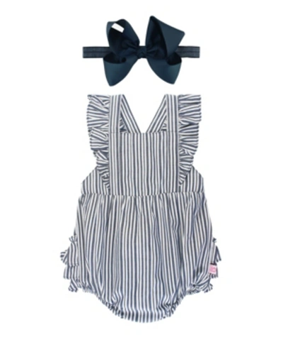 Shop Rufflebutts Baby Girl Navy Stripe Romper And Bow Headband Set