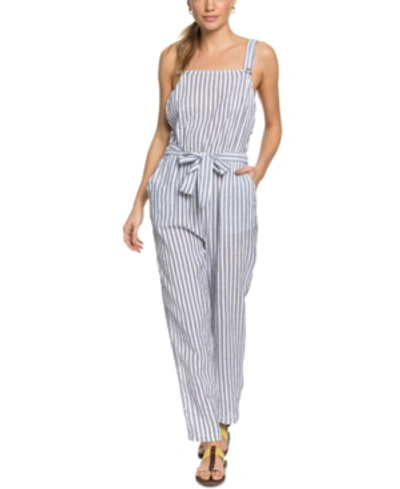 Shop Roxy Juniors' Another You Cotton Striped Jumpsuit In Mood Indigo Lagos Stripes