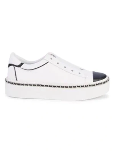 Shop Karl Lagerfeld Women's Axelle Pebbled Leather Slip-on Platform Sneakers In Bright White Black