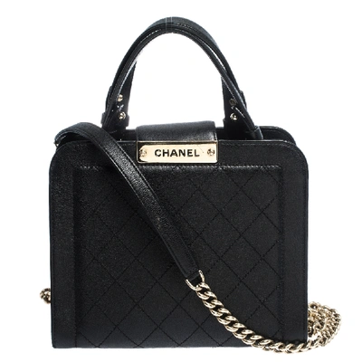 Pre-owned Chanel Black Quilted Leather Small Chain Tote