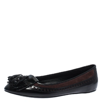 Pre-owned Burberry Black Brogue Leather Tassel Fringe Ballet Flats Size 41