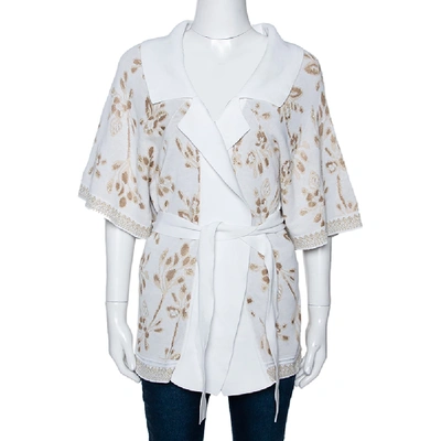 Pre-owned Kenzo White & Gold Lurex Knit Belted Kimono Sweater S