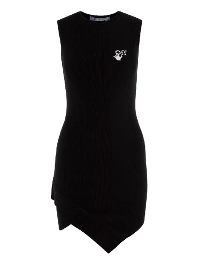 Shop Off-white Black Asymmetric Crew-neck Mini Dress