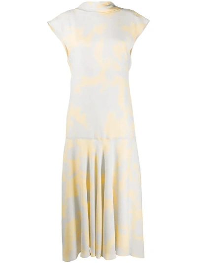 Shop Proenza Schouler Light Grey And Yellow Print Midi Dress In Neutrals
