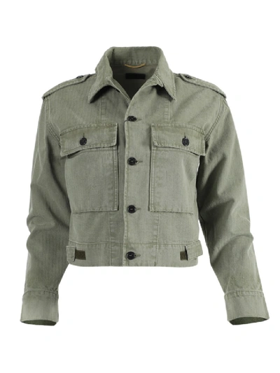 Shop Saint Laurent Military Cropped Jacket In Green