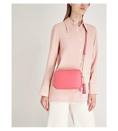 Shop Michael Michael Kors Jet Set Leather Camera Bag In Rose Pink
