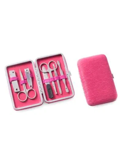 Shop Bey-berk 9-piece Suede & Stainless Steel Manicure Set In Coral