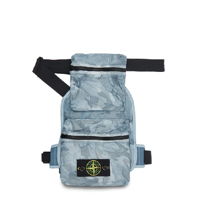 Shop Stone Island Blue Camouflage Canvas Pouch In Light Blue