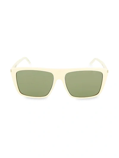 Shop Saint Laurent 57mm Square Core Sunglasses In Ivory