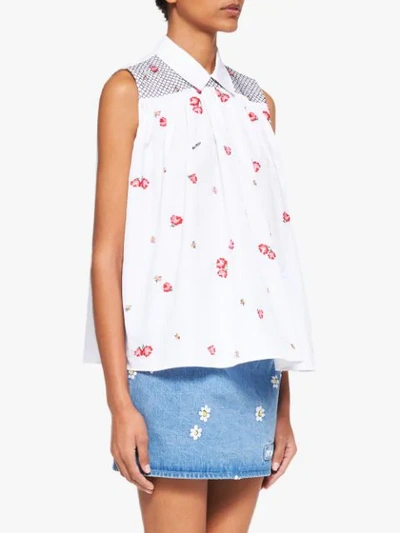 Shop Miu Miu Floral-embroidered Sleeveless Blouse In White