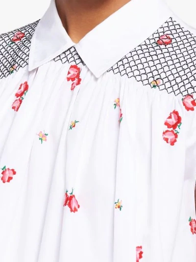 Shop Miu Miu Floral-embroidered Sleeveless Blouse In White