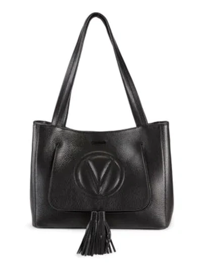 Shop Valentino By Mario Valentino Estelle Tassel Pebbled-leather Tote In Black