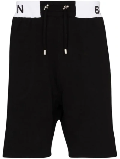 Shop Balmain Logo Waist Track Shorts In Black