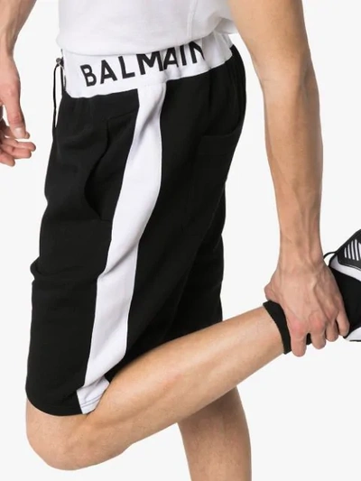 Shop Balmain Logo Waist Track Shorts In Black