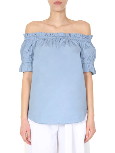 Shop Michael Michael Kors Top With Volant In Azure