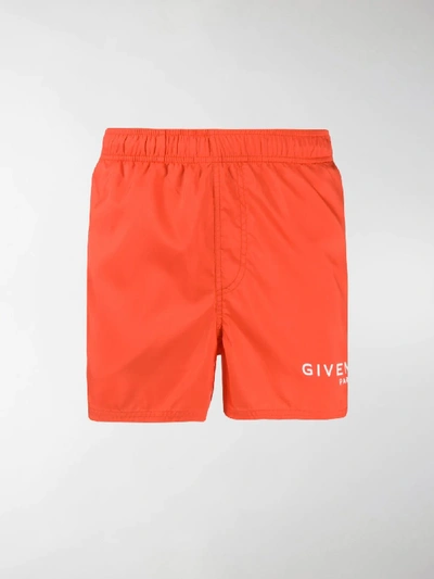 Shop Givenchy Logo Swimming Trunks In Orange