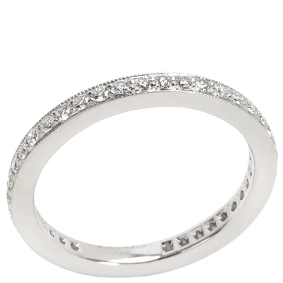 Pre-owned Tiffany & Co Legacy 0.57 Ctw Diamond Wedding Platinum Band Ring Size 53 In Silver