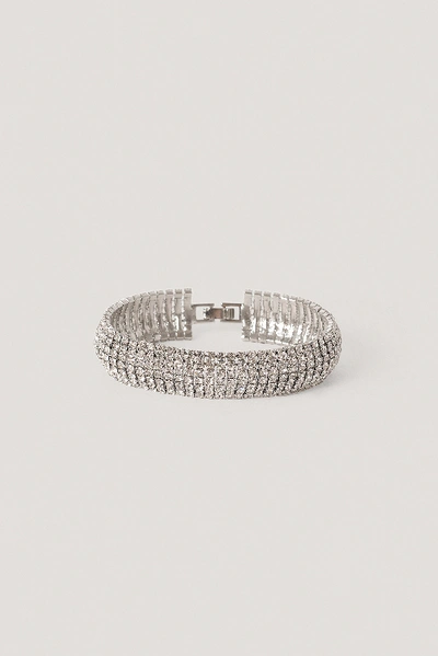 Shop Na-kd Wide Rhinestone Bracelet Silver